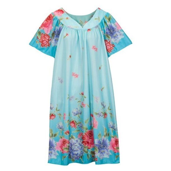 NWT Sawyer Creek Border Print Lounger Blue Flowers Size 1X - Picture 1 of 5